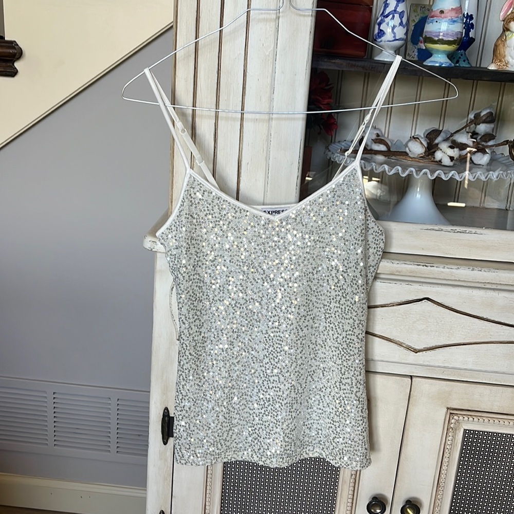 Express White Sequined Tank